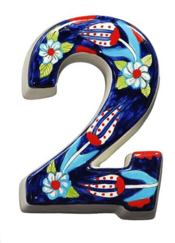 Large Ceramic House address number 2, Dark Blue, 4.7inch Tall, Hand Decorated, House number signs, Door numbers, Housewarming gifts